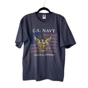 US Navy  This We'll Defend, Eagle - Flag Men's Blue Bayside Brand T-shirt Large
